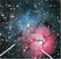   In the above image, the blue color is from a/an ____________ nebula whereas the pink color is from a/an ___________ nebula. A)  dark, reflection B)  reflection, emission C)  emission, dark D)  emission, reflection
