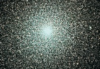   ​ In the visual wavelength image, a/an ______________ cluster is shown. A)  open B)  globular C)  Trapezium D)  Helix nebula