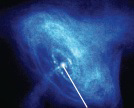   The white line is pointing to which object in the X-ray image above? A)  pulsar B)  neutron star C)  white dwarf D)  black hole