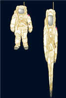    In the above cartoon of an astronaut traveling to a black hole in, the black hole is located above the person's head according to the text.