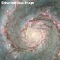   In which direction is the above spiral galaxy rotating and which color best represents where the gas is being compressed by the spiral density wave? A)  clockwise, blue B)  counter-clockwise, pink C)  clockwise, pink D)  counter-clockwise, blue