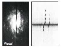    The above visual wavelength image of a counter-clockwise rotating spiral galaxy indicates that the blueshifted emission lines are the dashed lines above the solid black horizontal line in the right panel and the redshifted emission lines are the dashed lines below the solid black horizontal line.