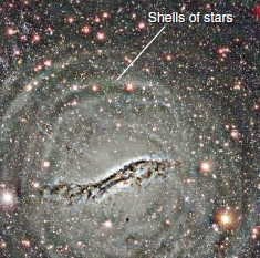    The above (enhanced) visual wavelength image indicates galactic cannibalism has occurred.