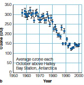  For which decade is the ozone concentration above Halley Bay Station highest? A)  1960-1970 B)  1970-1980 C)  1980-1990 D)  1990-2000