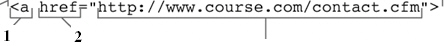   Figure B-3 The item marked 1 in Figure B-3 is the ____. A) tag name B) URL C) linked text D) attribute