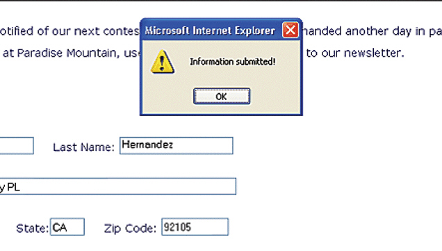   Figure J-04 With scripting you can create a(n) ______________________ like the one shown in the figure above to assure users that a form has been submitted, for example.