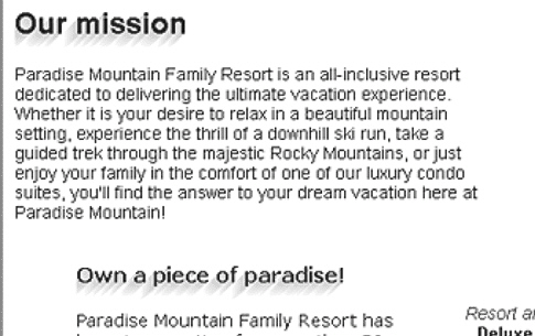   Figure N-1 The figure above shows a ____ filter adding a 3D effect to the words Our mission and Own a piece of paradise! A) 3D B) shadow C) chroma D) nuance