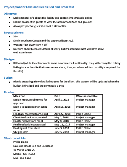   The figure above shows a timeline that includes milestones, the date the project will be completed, and who is responsible for each task.  Normally, you do NOT need to include ____ in the timeline. A)  milestones B)  completion date C)  person responsible for each task D)  None of the above, all of these items should be included