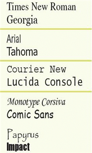  Referring to the figure above, Papyrus and Impact are examples of ____ fonts. A)  Serif B)  Sans serif C)  Fantasy D)  Cursive
