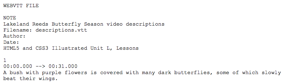 <strong> Referring to the figure above, which code is a cue name?</strong> A) WEBVTT FILE B) NOTE C) 1 D) 00:00.000