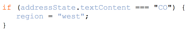   Referring to the figure above, the code addressState.textContent ===  CO  is a(n)  __________. A)  variable B)  function C)  expression D)  event listener