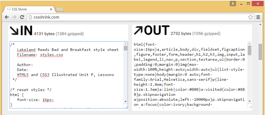   Referring to the figure above, the code on the right side has been ____. A)  minified B)  optimized C)  validated D)  customized