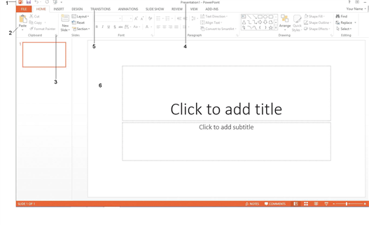   If you wanted to edit a design in a PowerPoint slide display, you would use the options pointed to by item ____ shown in the accompanying figure. A)  3 B)  4 C)  5 D)  6