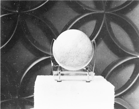 This Hyatt billiard ball was an early ____ product.   A)  gutta percha B)  celluloid C)  shellac D)  Bakelite
