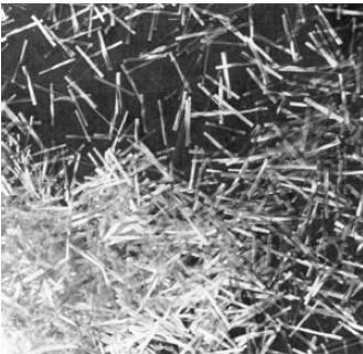 This figure shows ____, a type of glass used for reinforcement.    A)  rovings B)  chopped fibers C)  yarns D)  twisted rovings