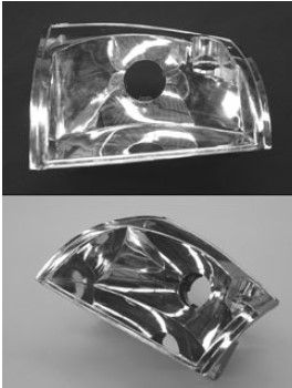 This automotive headlight is coated by ____.    A)  vacuum metallizing B)  electroplating C)  laminated vapor plating D)  knife coating