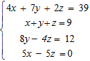 Use matrices to solve the system of equations. If the system has no solution, so indicate.   A)    B)    C)    D)    E)  No solution.