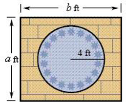  The floor of a rectangular room that measures 10 feet by 12 feet is partially covered with a circular rug with a radius of 4 feet (see figure) . What percent of the floor is covered by the rug? Round your answer to the nearest integer.     a = 10 , b = 12  A) 46% B) 42% C) 10% D) 21% E) 58% 