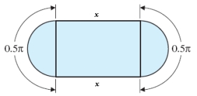  Find the perimeter of the shape when  x = 2.5    A)   2.5 + \pi  B)   5 + \pi  C)   5 + 5 \pi  D)   5 + 2.5 \pi  E)   2.5 + 0.5 \pi