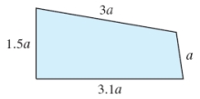 Find the perimeter of the following shape when a = 2.   A)  8.6 B)  10 C)  12 D)  17.2 E)  19.2
