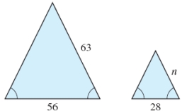 Find the unknown side, n, in the following pair of similar figures. Round your answer to one decimal place.   A)  32.5 B)  31.5 C)  26.5 D)  33.5 E)  34.5
