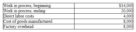 Given the following data:   Direct materials used is A)  $2,000 B)  $4,000 C)  $8,000 D)  $14,000