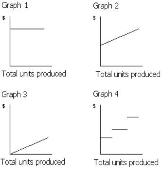     Figure 21-1 Which of the graphs in Figure 21-1 illustrates the behavior of a total fixed cost? A)  Graph 2 B)  Graph 3 C)  Graph 4 D)  Graph 1
