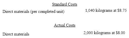 The standard costs and actual costs for direct materials for the manufacture of 3,000 actual units of product are   The amount of direct materials price variance is A)  $2,750 unfavorable variance B)  $2,750 favorable variance C)  $1,500 favorable variance D)  $1,500 unfavorable variance