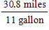 An automobile was driven 338.8 miles on 11 gallons of gas. Find the number of miles driven per gallon of gas. ​ A)    B)    C)    D)    E)   