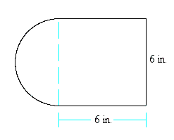 Find the area of the figure below. Use 3.14 for   .   A)  50.13 in<sup>2</sup> B)  52.32 in<sup>2</sup> C)  47.09 in<sup>2</sup> D)  51.52 in<sup>2</sup> E)  49.08 in<sup>2</sup>