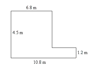 A carpet is to be installed in one room and a hallway, as shown in the diagram below. At a cost of $18.50 per square meter, how much will it cost to carpet the area? ​   ​ A)  $648.80 B)  $655.50 C)  $654.90 D)  $659.60 E)  $651.20