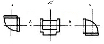 Use Data Sheet 5 and 7.Mixed number Example: 2-1/3  Put a dash between the whole number and the fraction.Simple Fraction Example: 2/3      1/2 threaded pipe is divided into two equal segments.c-c = 50 inches long  1/2 threaded, 90 ell  1/2 threaded, tee  Find the end-to-end measure of pipe B.