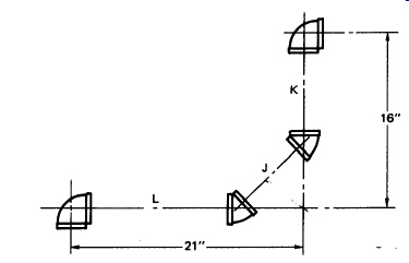 Refer to the figure. Assume 2-1/2 threaded. If J=4 , what is the e-e measurement of J?  