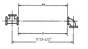 Refer to the figure. If this flanged system, featuring 3 pipe uses gaskets that are 3/16 thick, what will be the f-f distance of the spool piece J?.  