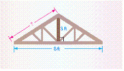 The gable end of the roof shown is divided in half by a vertical brace 3 feet in height. Find the length of the roof line.   A)  4 ft B)  1 ft C)  5 ft D)  7 ft E)  8 ft