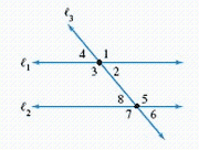  Find the measure of  \angle 4  in the figure given that line  \ell _ { 1 }  is parallel to line  \ell _ { 2 }  and  m \angle 1 = 153 ^ { \circ }    A)   32 ^ { \circ }  B)   117 ^ { \circ }  C)   63 ^ { \circ }   D)   153 ^ { \circ }  E)   27 ^ { \circ }   