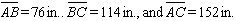 <strong>The perimeter of is 342 in. Find the lengths of the sides. </strong> A) B) C) D) E)