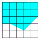  Estimate the area of the shaded figure to the nearest square centimeter. The grid lines in the figure are one centimeter apart.   A)  32  \mathrm { cm } ^ { 2 }  B)  15  \mathrm { cm } ^ { 2 }  C)  16  \mathrm { cm } ^ { 2 }  D)  18  \mathrm { cm } ^ { 2 }  E)  9  \mathrm { cm } ^ { 2 }