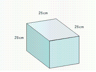  Find the volume of the solid.   A)   15,625 \mathrm {~cm} ^ { 3 }  B)   390,625 \mathrm {~cm} ^ { 3 }  C)   31,250 \mathrm {~cm} ^ { 3 }  D)   625 \mathrm {~cm} ^ { 3 }  E)   15,600 \mathrm {~cm} ^ { 3 }