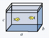  What is the capacity of the container below if  a = 4 \mathrm { ft }  ,  b = 1 \mathrm { ft }  , and  c = 1.5 \mathrm { ft }  ?   Give your answer in the U.S. system to the nearest tenth of a gallon. A)  6.0 gal B)  46.9 gal C)  0.8 gal D)  44.9 gal E)  335.7 gal 