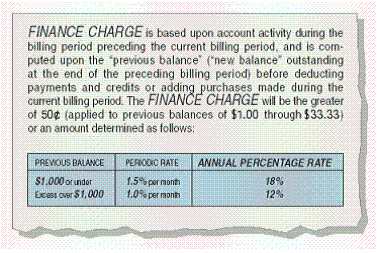  The finance charge disclosure on a Sears Revolving Charge Card statement is shown here. Why do you suppose that the limitation on the  50  cent finance charge is from $1.00 to $33.33?   A)  For balances over $1.00, the interest would be more than $0.50. B)  For balances over $33.33, the interest would be less than $1.00. C)  For balances over $33.33, the interest would be more than $0.50. D)  For balances over $33.33, the interest would be more than $1.00. E)  For balances over $33.33, the interest would be less than $0.50. 