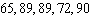 <strong>Find the three measures of central tendency (the mean, median, and mode). </strong> A) Mean: 89 Median: 81 Mode: 89 B) Mean: 81 Median: none Mode: none C) Mean: none Median: 89 Mode: 81 D) Mean: 81 Median: 89 Mode: 89 E) Mean: 81 Median: 81 Mode: none