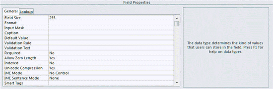 FIGURE AC 2-1   Figure AC 2-1 above shows Field properties for a(n)  ____ field. A)  Text B)  Memo C)  Number D)  AlphaNumeric