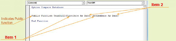 FIGURE 13-3   In Figure 13-3 above, item 1 points to ____. A)  data types B)  data names C)  variable names D)  procedure names