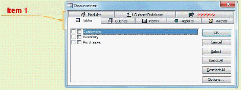 FIGURE AC 14-11   In Figure 14-11 above, Item 1 points to the tabs that show various parts of the ____. A)  log B)  backup file C)  database D)  database log