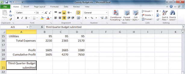 FIGURE EX 2-1   In Figure EX 2-1 above, you can see that when you wrap text, the ____increases automatically to display additional lines until all the text is visible. A)  row width B)  row height C)  column width D)  column height