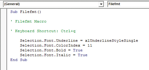 FIGURE EX 14-1   Based on Figure EX 14-1 above, pressing ____ would run the macro. A)  Ctrl+q B)  * : Ctrl+q C)  Sub D)  End Sub