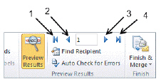 Figure WD 12-1   In Figure WD 12-1 above, ____ points to the Next Record button. A)  item 1 B)  item 2 C)  item 3 D)  item 4