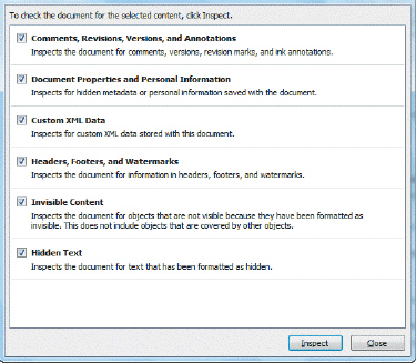 Figure WD 13-1   The first step to open the dialog box shown in Figure WD 13-1 above is to click the ____ tab and then click the Check for Issues button. A)  File B)  Home C)  Page Layout D)  Review