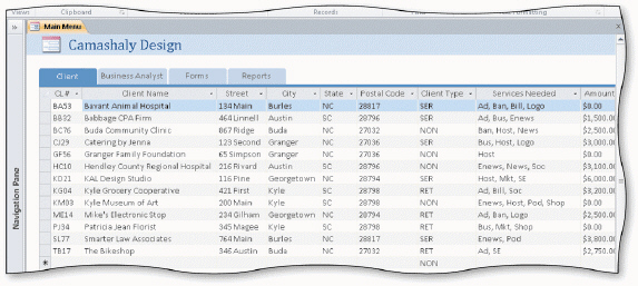     The accompanying figure displays a navigation form for the Camashaly Design database. How do you add tabs to the navigation form?